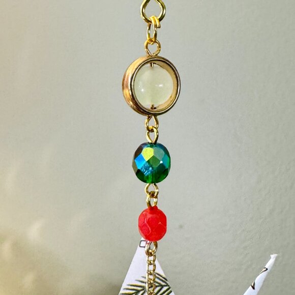 Origami Holiday Ornament #2324 - Small Crane with Christmas Tree Charm - Picture 3 of 7